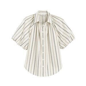 Madewell Shirred Bubble-Sleeve Button-Up Shirt in Poplin Warm Coffee